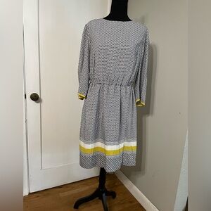 Boden black and white geometric print dress with yellow details. Size US12R. NWT